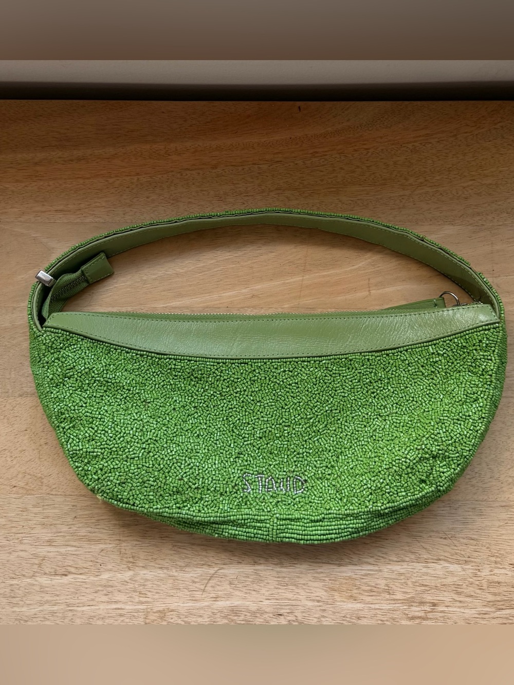 STAUD Lime Green Beaded Shoulder Bag